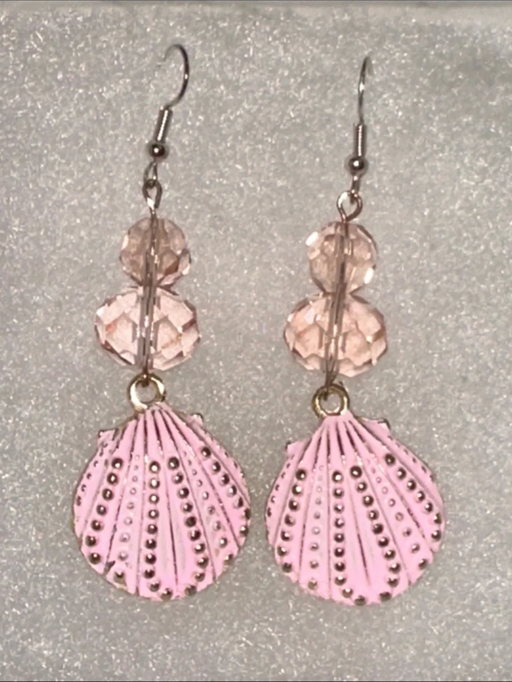 Handmade Pink Shell Drop Earrings with Faceted Pink Beads